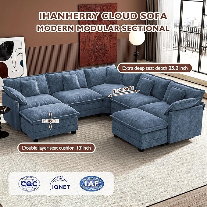 Ihanherry 114" V-Shaped Modern Sofa Modular Sectional Cloud Couch