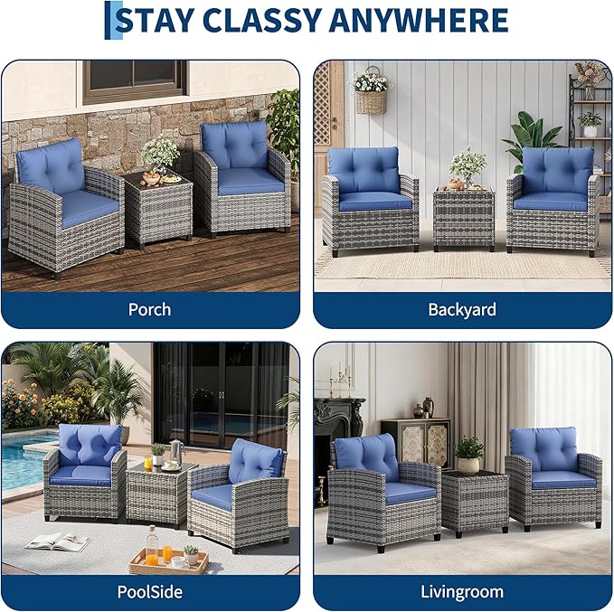 Garvee Outdoor Wicker Chairs, 3 Pieces Patio Furniture Set, All Weather High