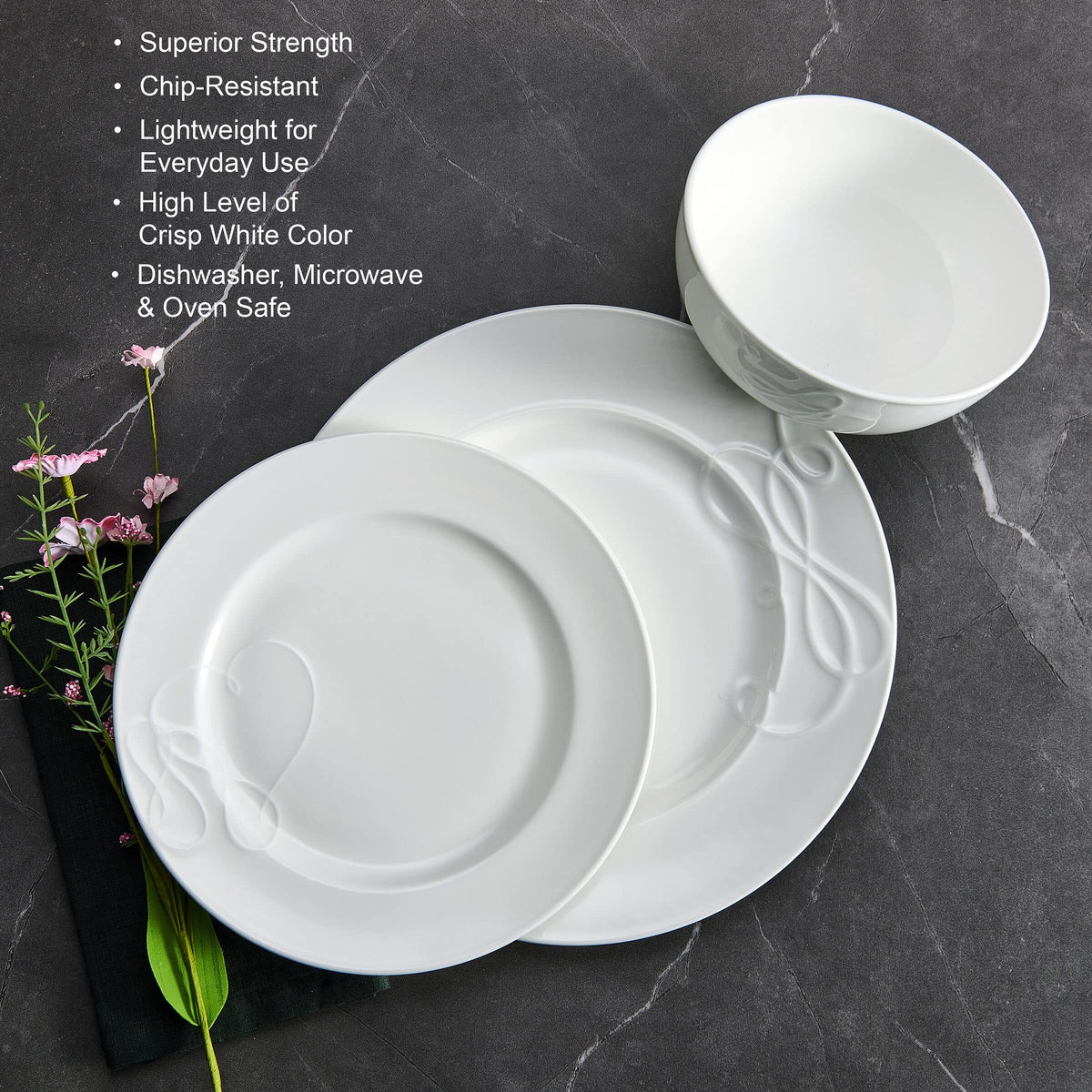 Mikasa Love Story White Chip Resistant 18 Piece Dinnerware Set, Service for 6
