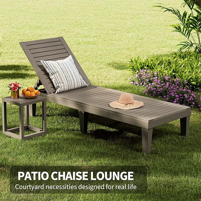 Outdoor Chaise Lounge Chairs Set of 2, 5-Position Adjustable Tanning Lounge