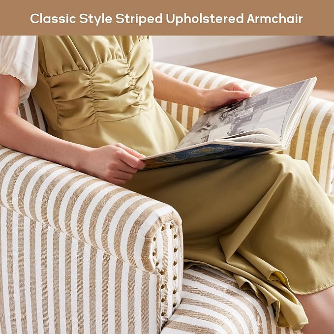 HUIMO Linen Fabric Accent Chair, Mid-Century Modern Armchair