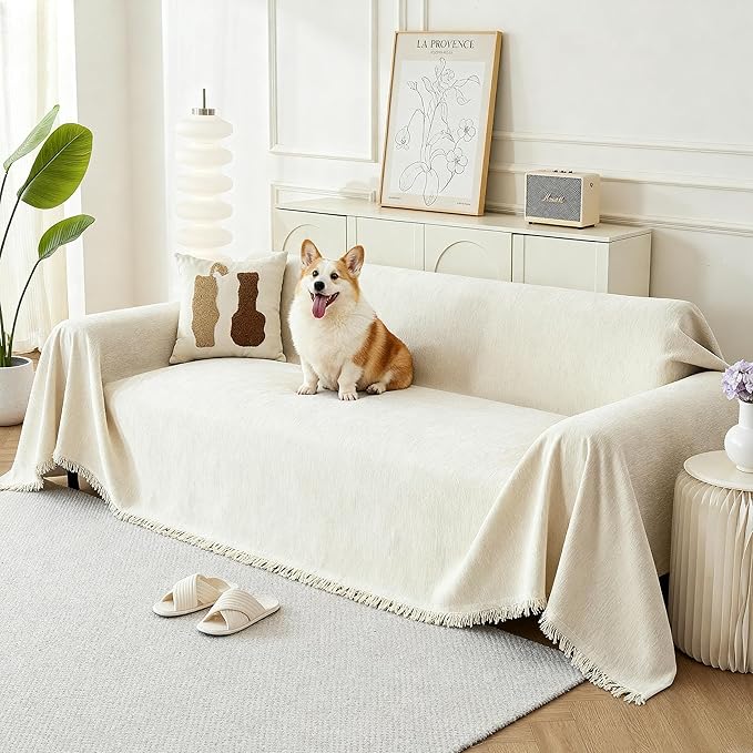 Couch Cover for Dogs, Boho Sofa Covers for 2 Cushion Couch, Chenille Sofa