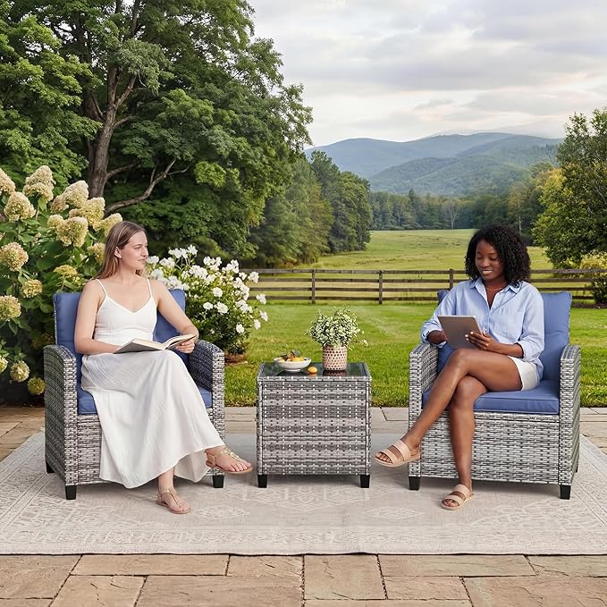 Garvee Outdoor Wicker Chairs, 3 Pieces Patio Furniture Set, All Weather High