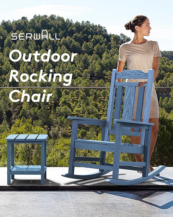 SERWALL Oversized Outdoor Rocking Chair Set of 2, All Weather Patio Rocking