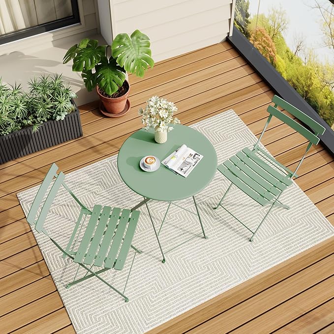 Bistro Table and Chairs Set of 2, 3 Piece Outdoor/Indoor Folding Patio Bistro