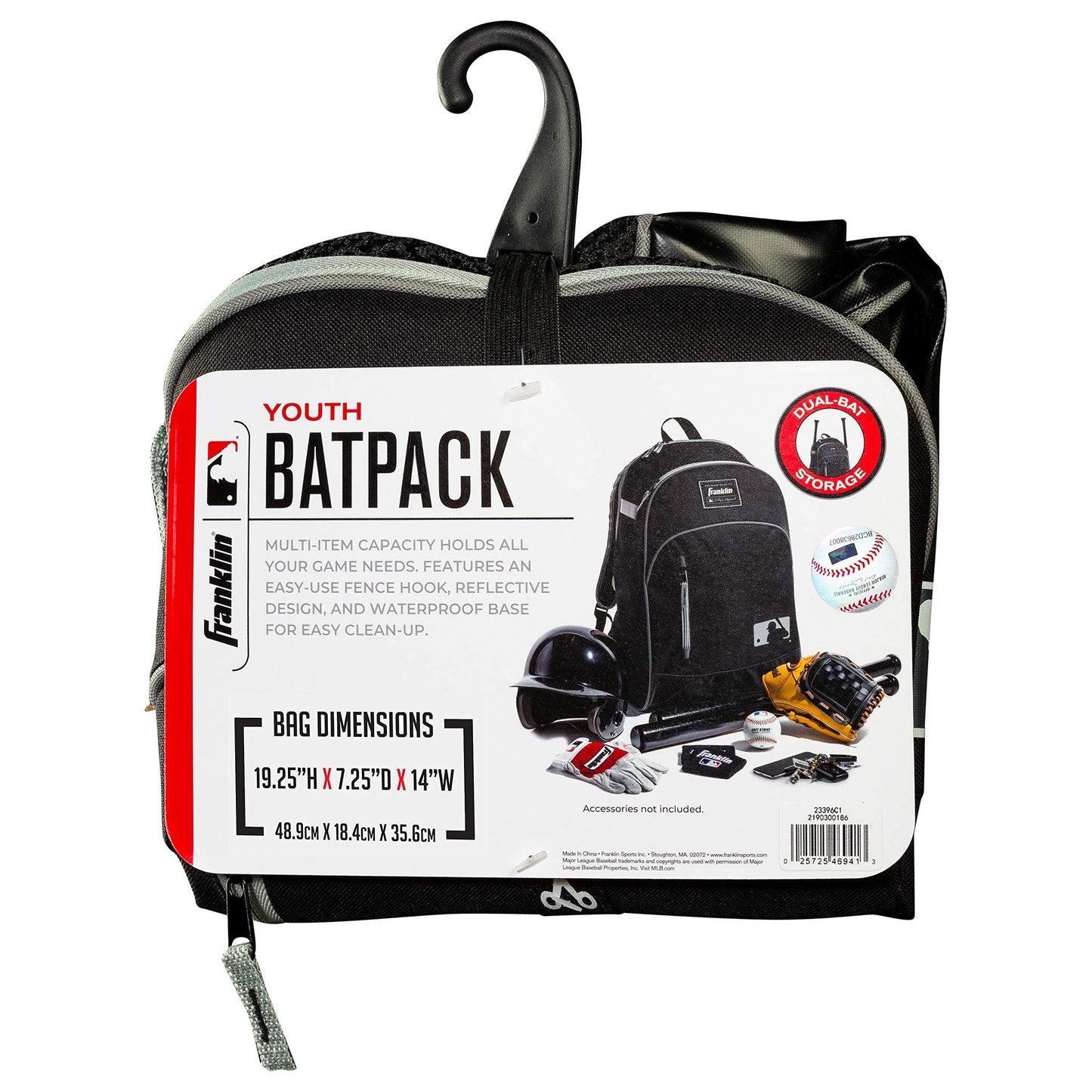 Franklin Sports Kids Baseball Bag - Youth Tball + Baseball Backpack - Boys + Girls Bat Pack - Youth Bat + Equipment Bag - Black/Gray