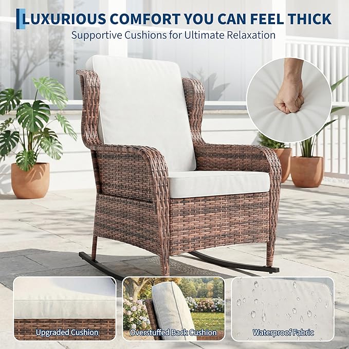 GarveeLife Single Wicker Rocking Chair, Classic Rattan Rocker