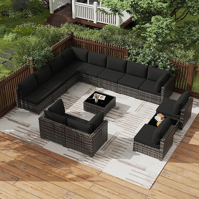 KIGOTY 14-Piece Patio Furniture Set, All-Weather PE Rattan Outdoor Sectional