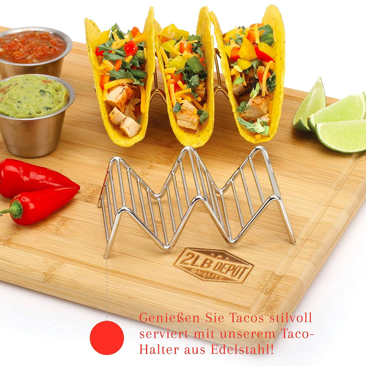Taco Holders Set of 2 Premium Stainless Steel Stackable Stands, Each Rack Holds 2 or 3 Hard or Soft Tacos, Five Styles Available By 2lbDepot