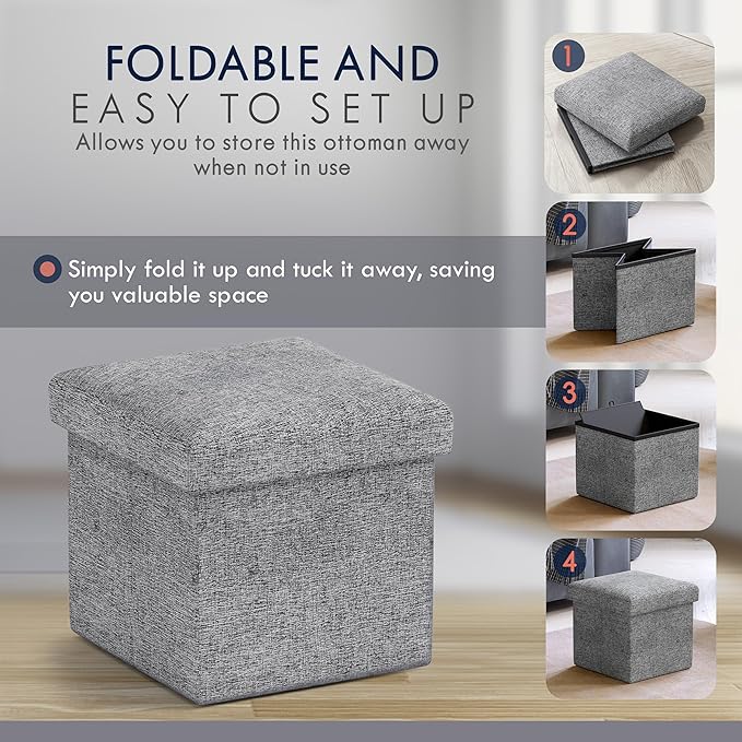 Ornavo Home Small Storage Ottoman Foldable Collapsible Cube Square Linen