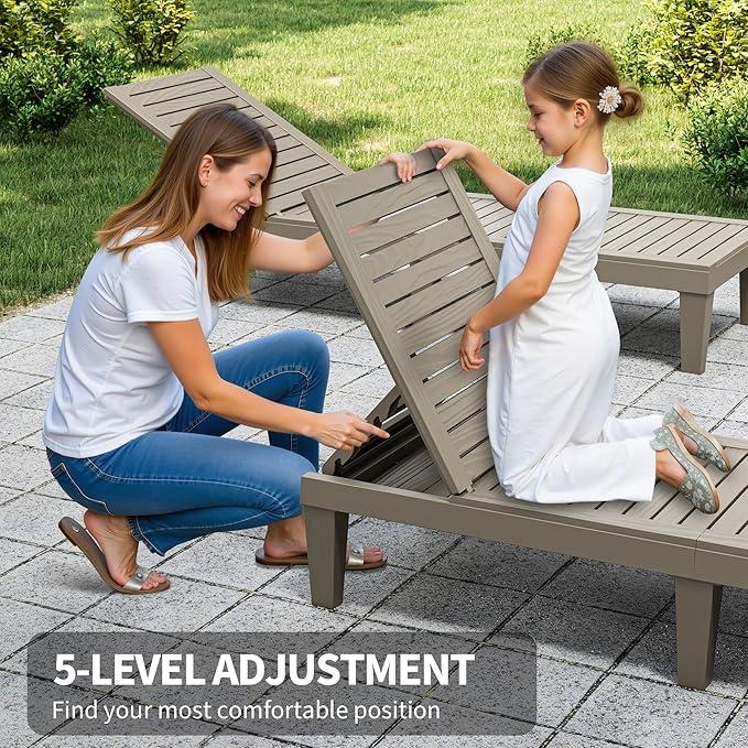 Outdoor Chaise Lounge Chairs Set of 4, 5-Position Adjustable Tanning Lounge