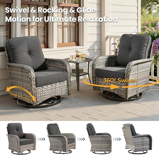 Weaxty 7 Pieces Patio Furniture Set, Wicker Outdoor Swivel Rocking Chairs