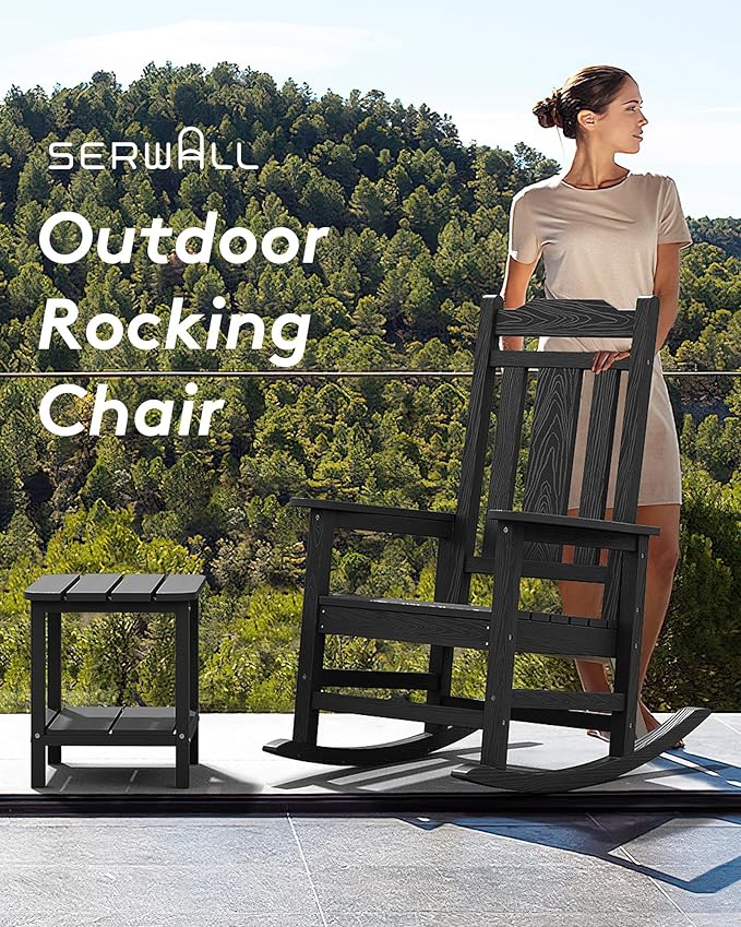 SERWALL Oversized Rocking Chair, HDPE Outdoor Rocking Chairs Set of 4, Patio