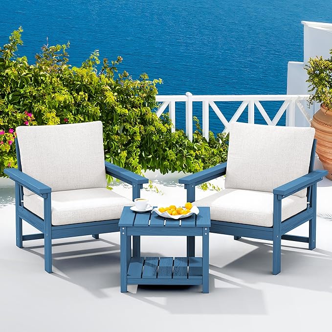 SERWALL HDPE Patio Sofa Set, 3-piece Sectional Outdoor Furniture Set, All