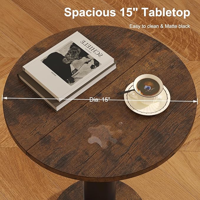 LAATOOREE Round Side Tables Set of 2, Pedestal Drink Table, Spacious Top