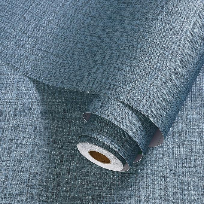 Blue Grasscloth Wallpaper Peel and Stick 472inch Textured Linen Contact Paper