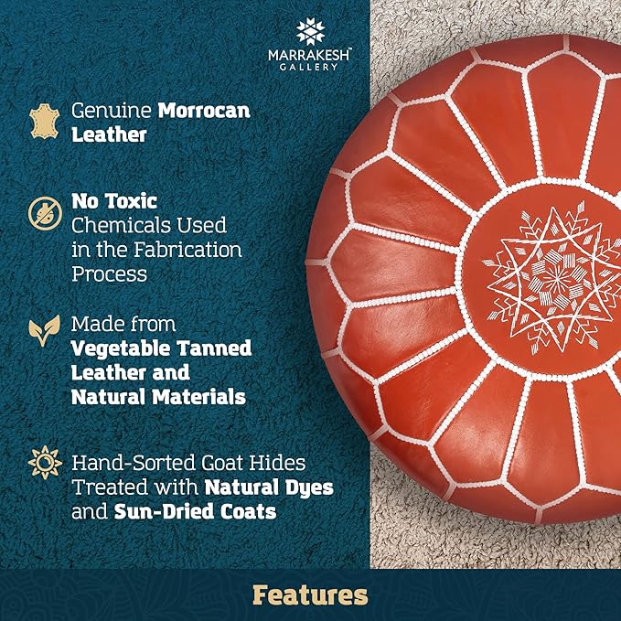 Marrakesh Gallery Genuine Leather Round Pouf Unstuffed