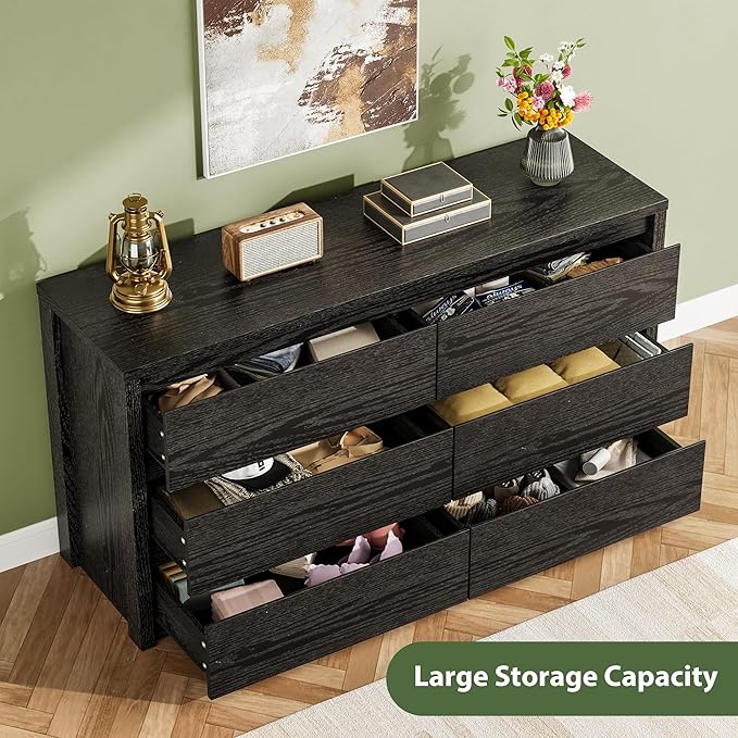 GarveeHome 6 Drawer Dresser for Bedroom, Wide Wood Chest of Drawers Handle Free