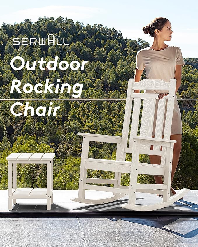SERWALL Oversized Rocking Chair Outdoor, HDPE Outdoor Rocking Chair