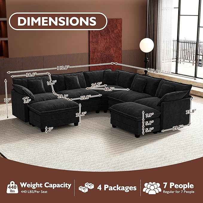 Ihanherry 114" V-Shaped Modern Sofa Modular Sectional Cloud Couch