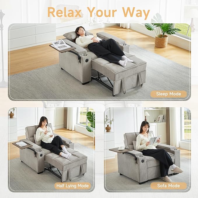 Auvsoce 3-in-1 Folding Convertible Sofa Bed Set of 2, Sleep Couch