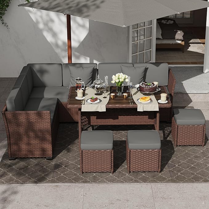 KIGOTY 7 Piece Patio Furniture Set, Outdoor PE Wicker Rattan Outdoor Dining Set