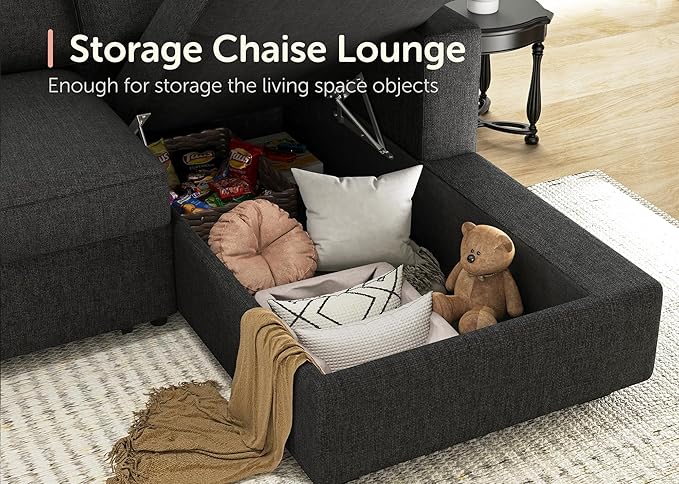 HONBAY Sectional Couch with Pull Out Bed, Sectional Sleeper Sofa with Storage
