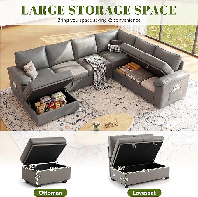 108 Inch Faux Leather Modular Sectional Sofa
