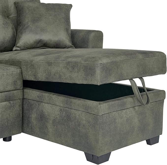 L Shaped Sectional Couch with Storage and Pull Out Bed, 3 Seater Sleeper Sofas