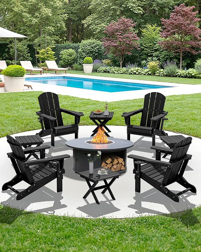 SERWALL Folding Outdoor Side Table Set of 2, Portable Adirondack Side Table