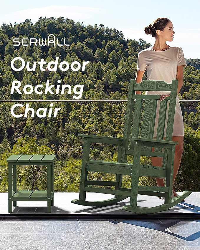 SERWALL Oversized Rocking Chair Set of 4 Outdoor, HDPE Outdoor Rocking Chair