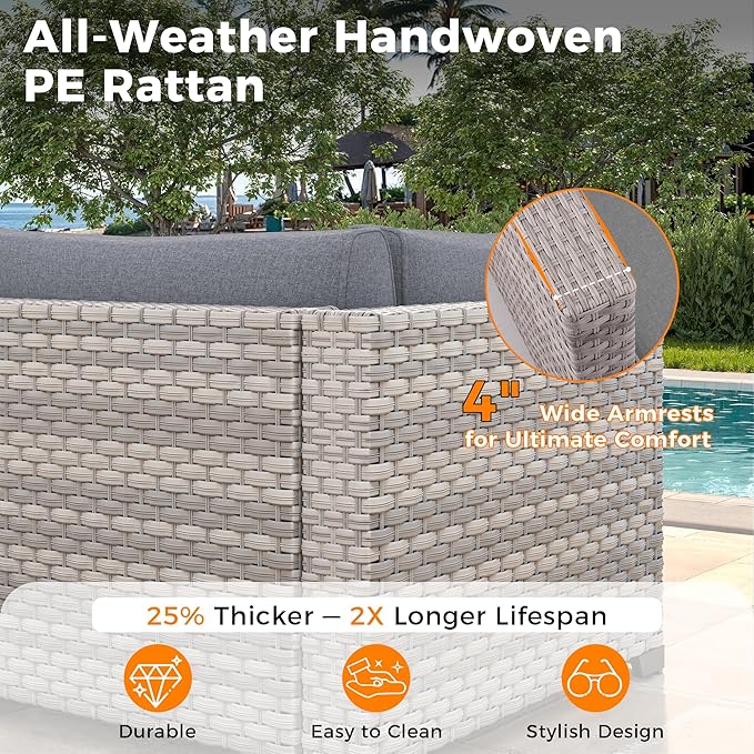 6-Seat Modern Outdoor Wicker Rattan Patio Furniture Set