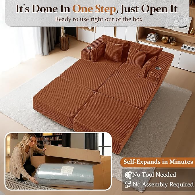 72" Cloud Sectional Couch, Comfort Sleep Sofa