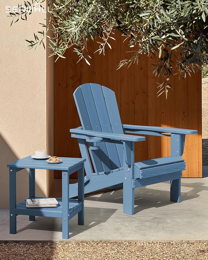 SERWALL 2-Tier HDPE Outdoor Side Table, Weatherproof Rectangular Adirondack