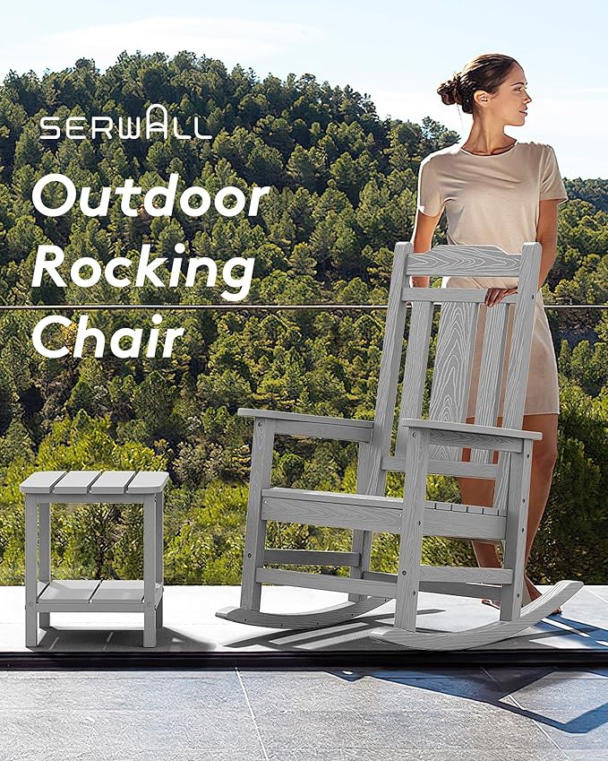 SERWALL Oversized Rocking Chair Set of 4 Outdoor, HDPE Outdoor Rocking Chair