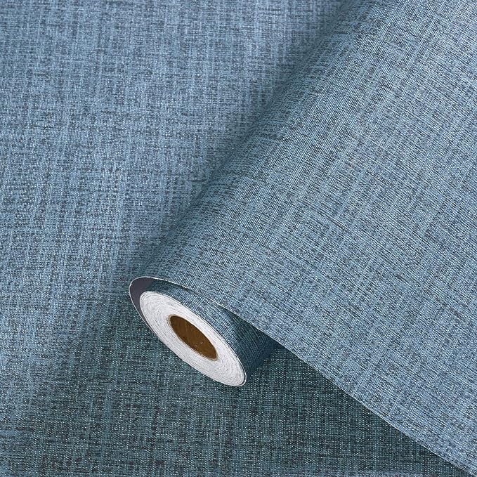 Blue Grasscloth Peel and Stick Wallpaper Textured Linen Adhesive Contact Paper