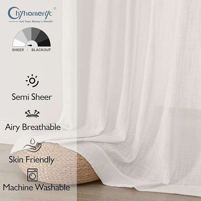 Chyhomenyc Semi Sheer Curtains 84 Inches Long 2 Panels Set, Light Filtering
