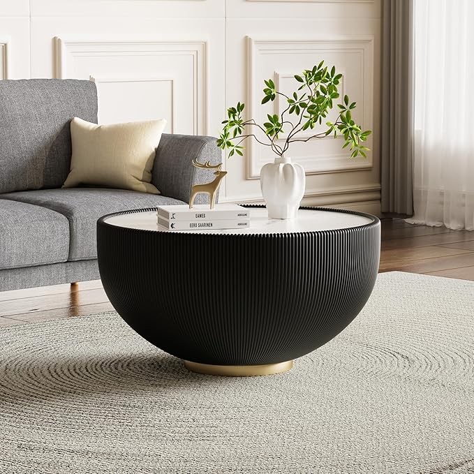 Round Marble Coffee Table Set of 2, 2 Piece White Coffee Table and End Table