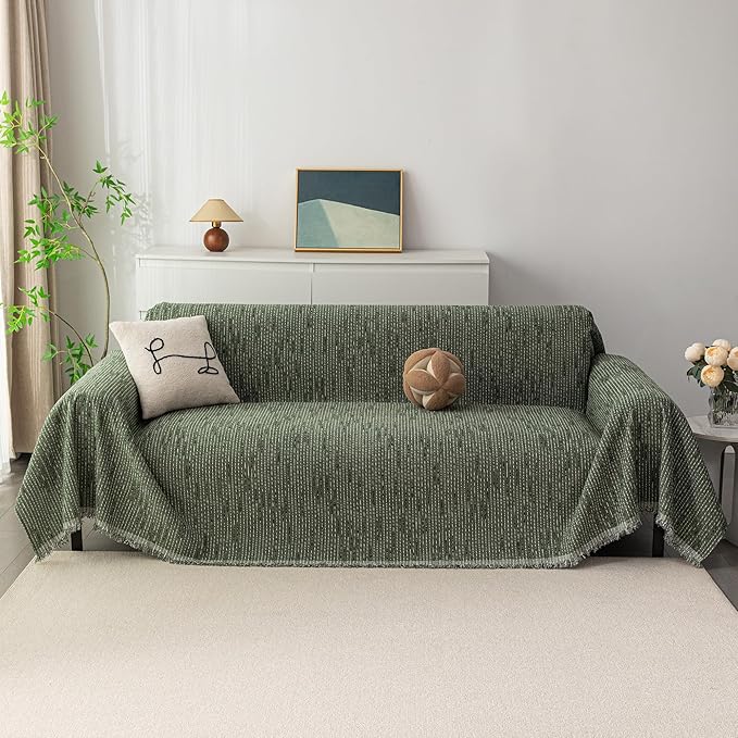 MYSKY HOME Boho Couch Cover Moss Green Sofa Covers