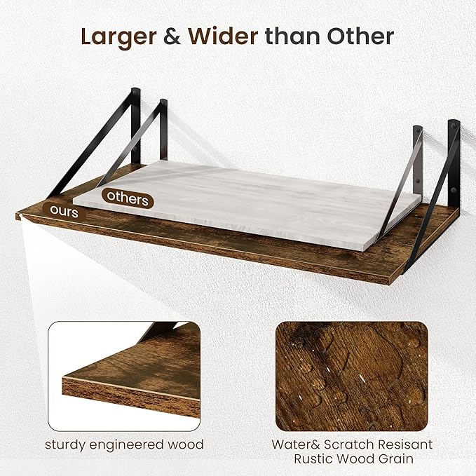 Fun Memories Floating Shelves for Wall, 12 Inch Deep Floating Shelves Set of 2