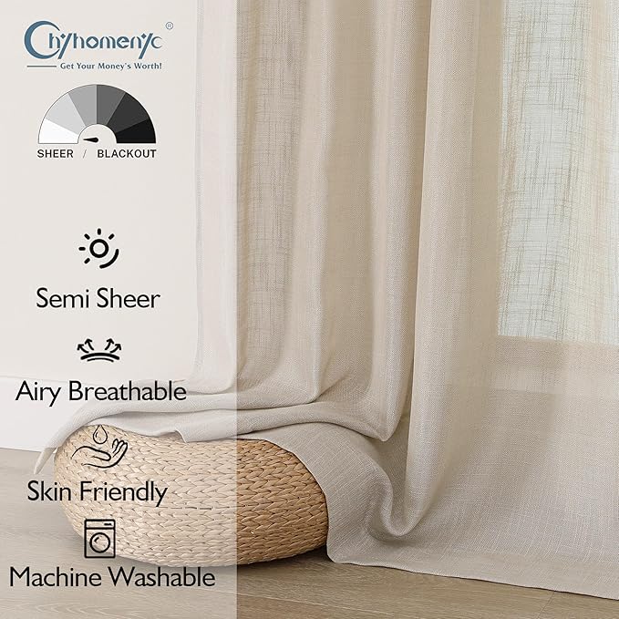 Chyhomenyc Semi Sheer Curtains 96 Inches Long 2 Panels