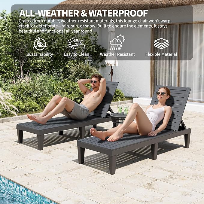 Outdoor Lounge Chair Set of 6, 5-Positions Adjustable Patio Chaise Lounges