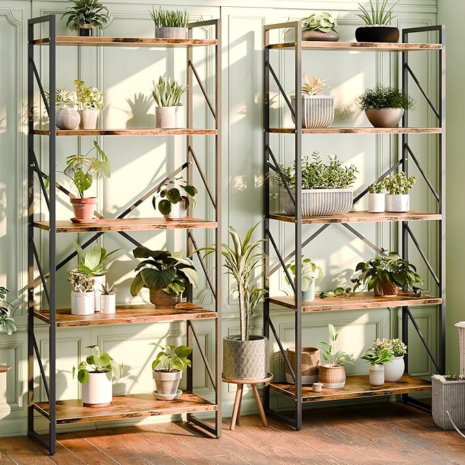 Shintenchi 2 Pieces 5 Tiers Bookshelf, Classically Tall Bookcase Shelf