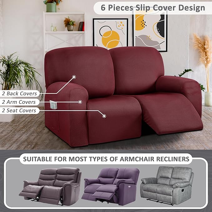 ULTICOR Reclining Loveseat Slipcover, 6-Piece Yarn Dyed Loveseat Reclining Sofa