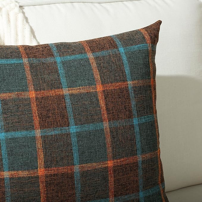 Stellhome Pack of 2 Lumbar Fall Linen Buffalo Check Throw Pillow Covers