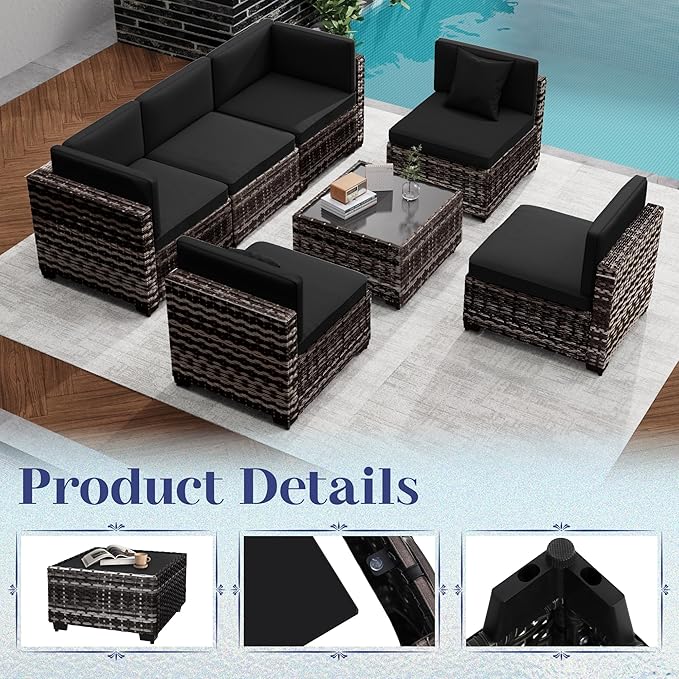 KIGOTY 14-Piece Patio Furniture Set, All-Weather PE Rattan Outdoor Sectional