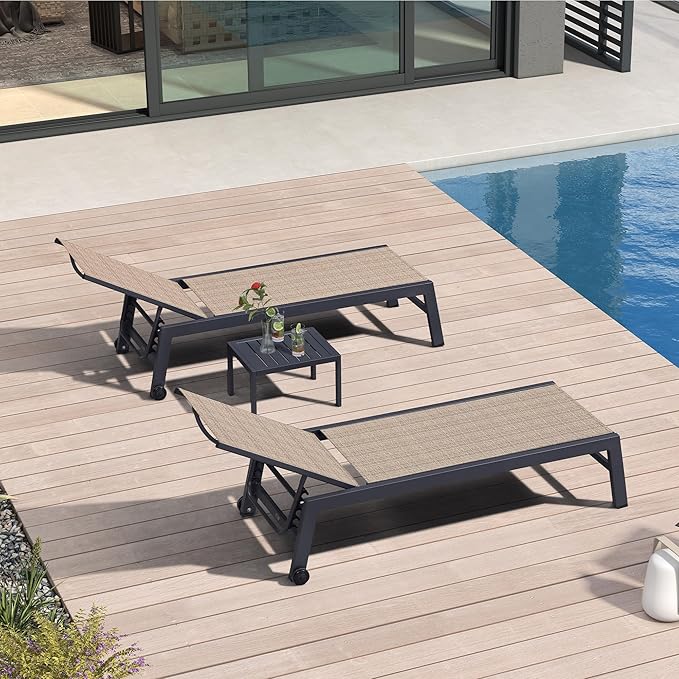 PURPLE LEAF Patio Chaise Lounge Set 2 Pieces Textilene Pool Lounge Chairs