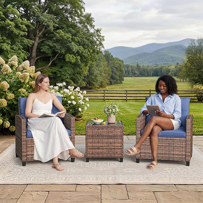 GarveeHome 3-Piece Outdoor Wicker Sofa Set, PE Rattan Patio Furniture