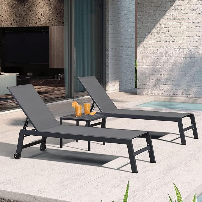 PURPLE LEAF Patio Chaise Lounge Set 4 Pieces Aluminum Outdoor Lounge Chairs