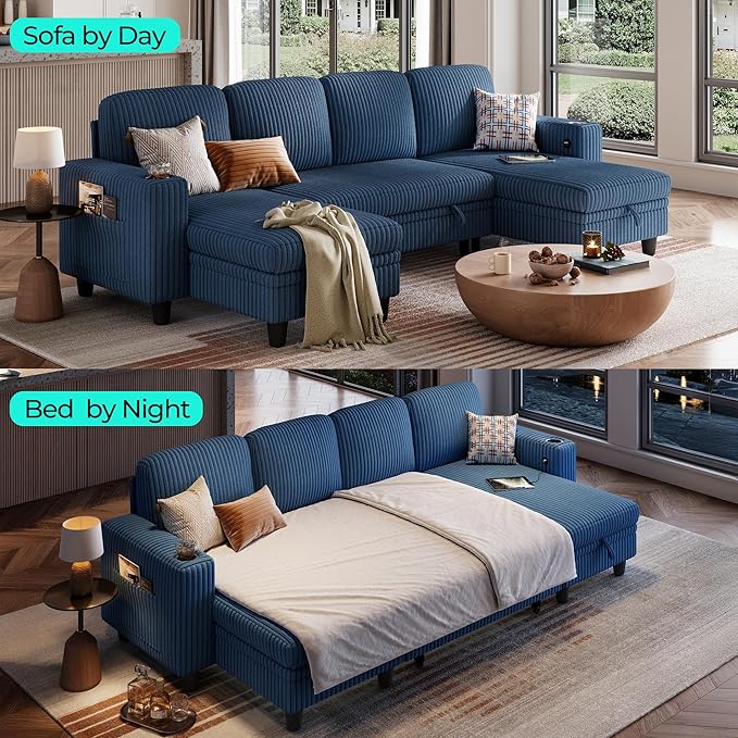 LINSY HOME Sectional Sleeper Sofa Pull Out Couches